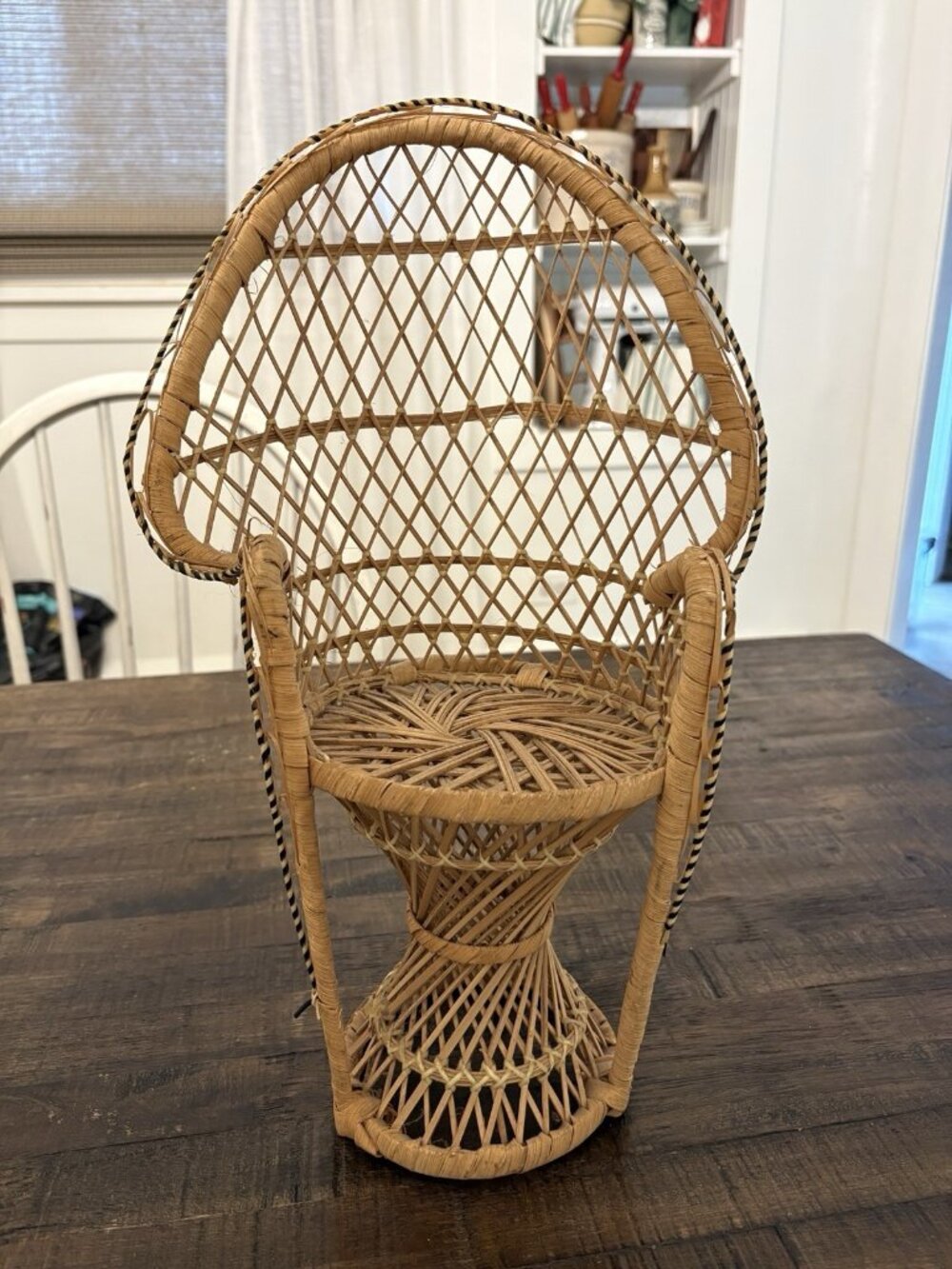 Vintage Small Peacock Wicker Rattan Chair Plant Stand Boho